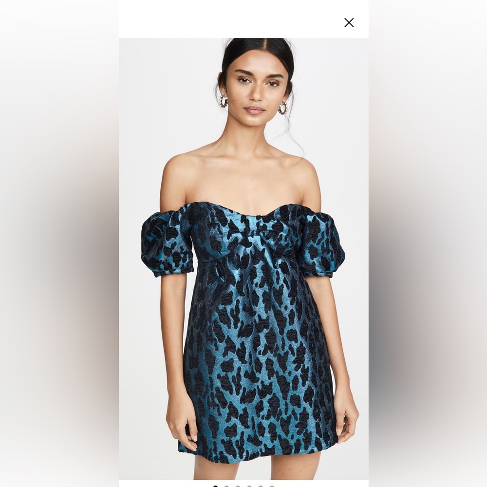 BB Dakota Off the Shoulder Blue Leopard Print Mini Dress